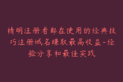 精明注册者都在使用的经典技巧注册域名赚取最高收益-经验分享和最佳实践
