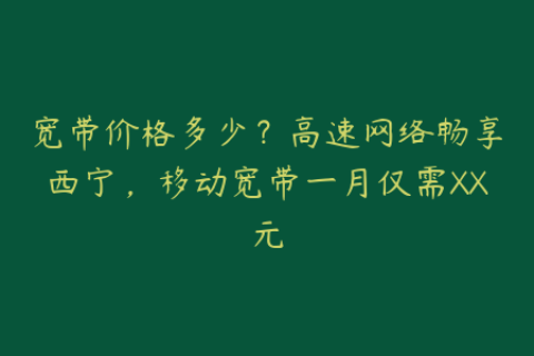 宽带价格多少？高速网络畅享西宁，移动宽带一月仅需XX元