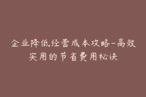 企业降低经营成本攻略-高效实用的节省费用秘诀