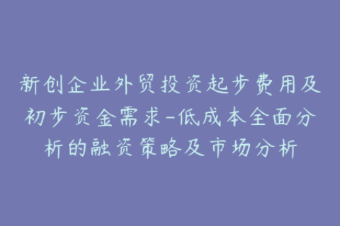 新创企业外贸投资起步费用及初步资金需求-低成本全面分析的融资策略及市场分析