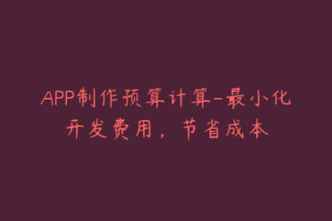 APP制作预算计算-最小化开发费用，节省成本