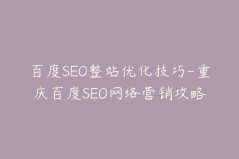 百度SEO整站优化技巧-重庆百度SEO网络营销攻略