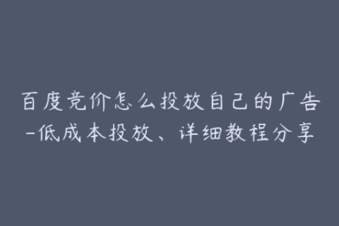 百度竞价怎么投放自己的广告-低成本投放、详细教程分享