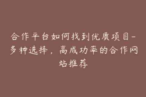 合作平台如何找到优质项目-多种选择，高成功率的合作网站推荐