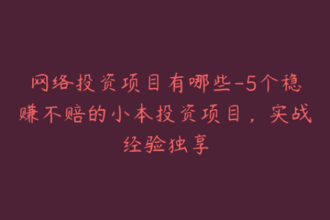网络投资项目有哪些-5个稳赚不赔的小本投资项目，实战经验独享