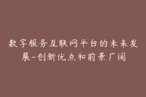 数字服务互联网平台的未来发展-创新优点和前景广阔