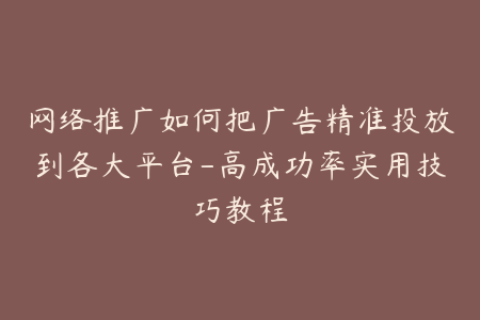 网络推广如何把广告精准投放到各大平台-高成功率实用技巧教程