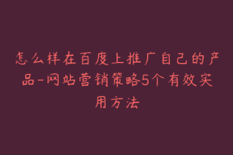 怎么样在百度上推广自己的产品-网站营销策略5个有效实用方法