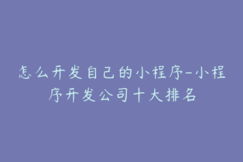 怎么开发自己的小程序-小程序开发公司十大排名