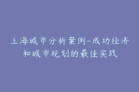 上海城市分析案例-成功经济和城市规划的最佳实践