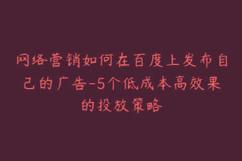 网络营销如何在百度上发布自己的广告-5个低成本高效果的投放策略