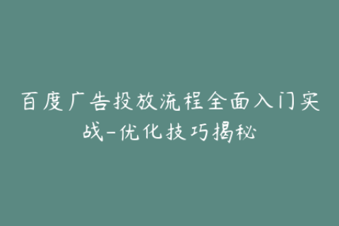 百度广告投放流程全面入门实战-优化技巧揭秘