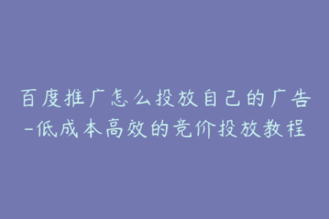 百度推广怎么投放自己的广告-低成本高效的竞价投放教程