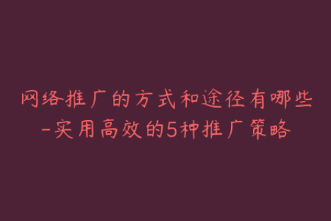 网络推广的方式和途径有哪些-实用高效的5种推广策略