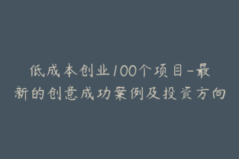 低成本创业100个项目-最新的创意成功案例及投资方向
