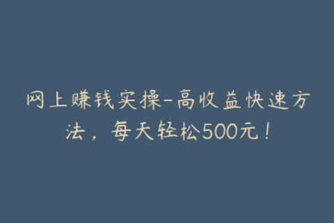 网上赚钱实操-高收益快速方法，每天轻松500元！