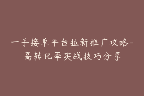 一手接单平台拉新推广攻略-高转化率实战技巧分享