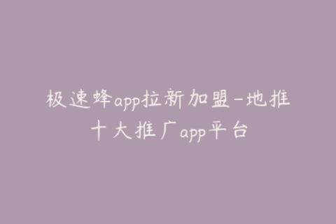 极速蜂app拉新加盟-地推十大推广app平台