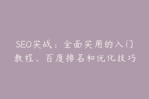 SEO实战：全面实用的入门教程、百度排名和优化技巧
