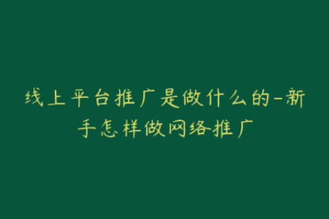 线上平台推广是做什么的-新手怎样做网络推广
