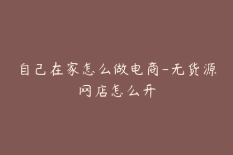 自己在家怎么做电商-无货源网店怎么开