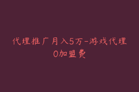代理推广月入5万-游戏代理0加盟费