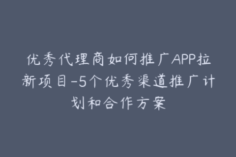 优秀代理商如何推广APP拉新项目-5个优秀渠道推广计划和合作方案