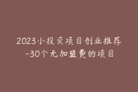 2023小投资项目创业推荐-30个无加盟费的项目