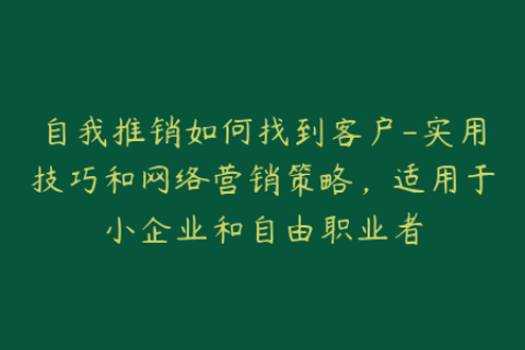 自我推销如何找到客户-实用技巧和网络营销策略，适用于小企业和自由职业者