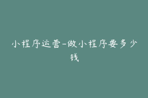 小程序运营-做小程序要多少钱