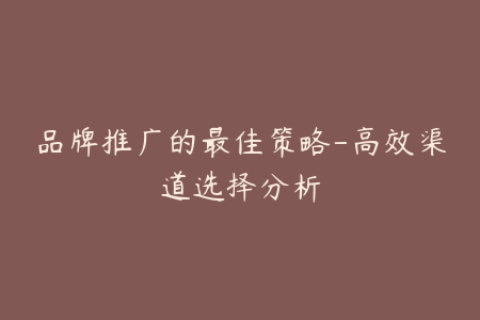 品牌推广的最佳策略-高效渠道选择分析