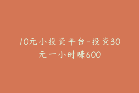 10元小投资平台-投资30元一小时赚600