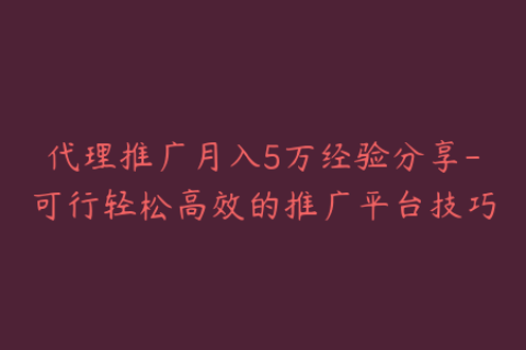代理推广月入5万经验分享-可行轻松高效的推广平台技巧