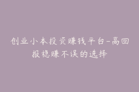 创业小本投资赚钱平台-高回报稳赚不误的选择