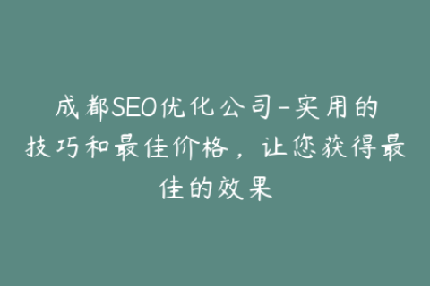 成都SEO优化公司-实用的技巧和最佳价格，让您获得最佳的效果