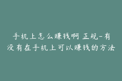 手机上怎么赚钱啊 正规-有没有在手机上可以赚钱的方法
