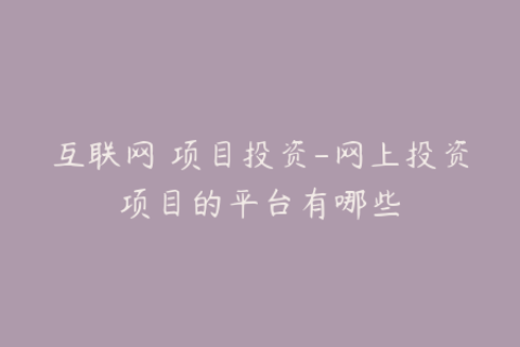 互联网 项目投资-网上投资项目的平台有哪些