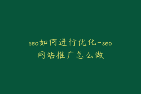 seo如何进行优化-seo网站推广怎么做