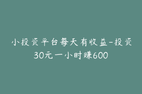 小投资平台每天有收益-投资30元一小时赚600