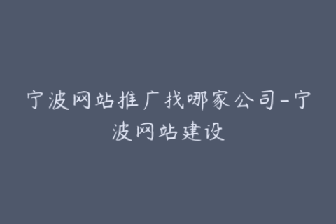 宁波网站推广找哪家公司-宁波网站建设