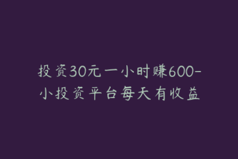 投资30元一小时赚600-小投资平台每天有收益