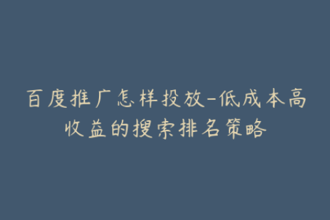 百度推广怎样投放-低成本高收益的搜索排名策略