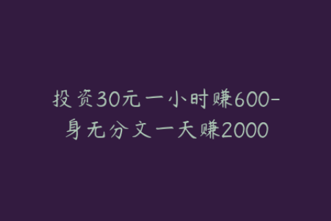 投资30元一小时赚600-身无分文一天赚2000