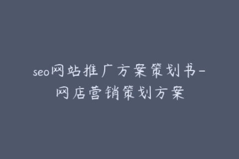 seo网站推广方案策划书-网店营销策划方案