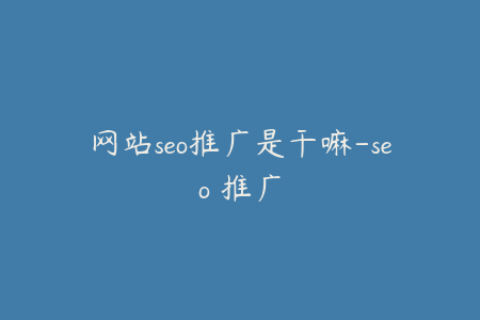 网站seo推广是干嘛-seo 推广