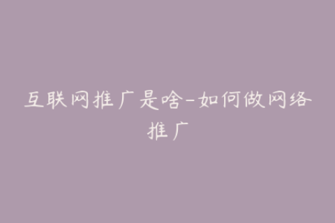 互联网推广是啥-如何做网络推广
