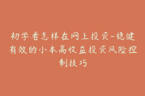初学者怎样在网上投资-稳健有效的小本高收益投资风险控制技巧