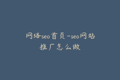 网络seo首页-seo网站推广怎么做