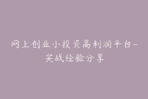 网上创业小投资高利润平台-实战经验分享
