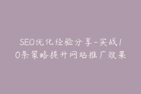 SEO优化经验分享-实战10条策略提升网站推广效果